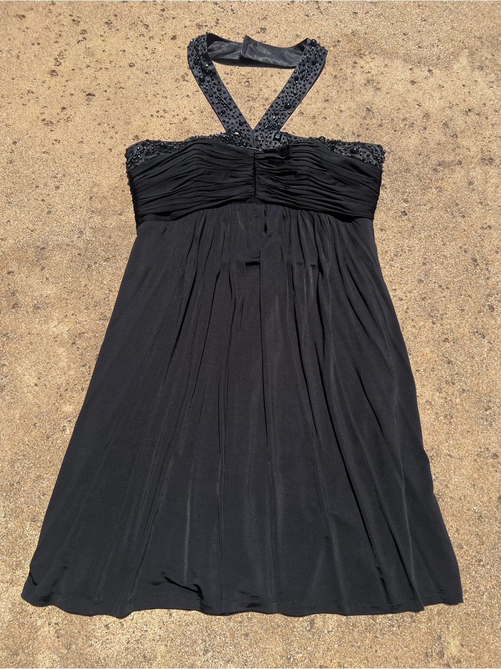 Laundry By Shelli Segal Black Strapless Pleated and Beaded Cocktail Dress